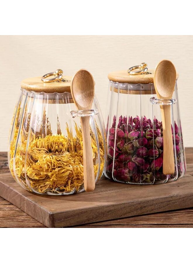 Sugar Bowls Sugar Container 25.36 FL OZ Glass Coffee Canister Airtight Food Storage Jar with Lid and Spoon Candy Jar Coffee Bar Accessories Storage Beans Powder (Oval) - Image 2