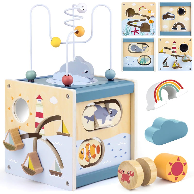 Airlab Wooden Activity Cube Montessori Toys for 1 Year Old Toddlers 12 Months + Toddler Learning Toys 1-3 Boys Girls Baby Sensory Interactive Birthday Gift - Image 1