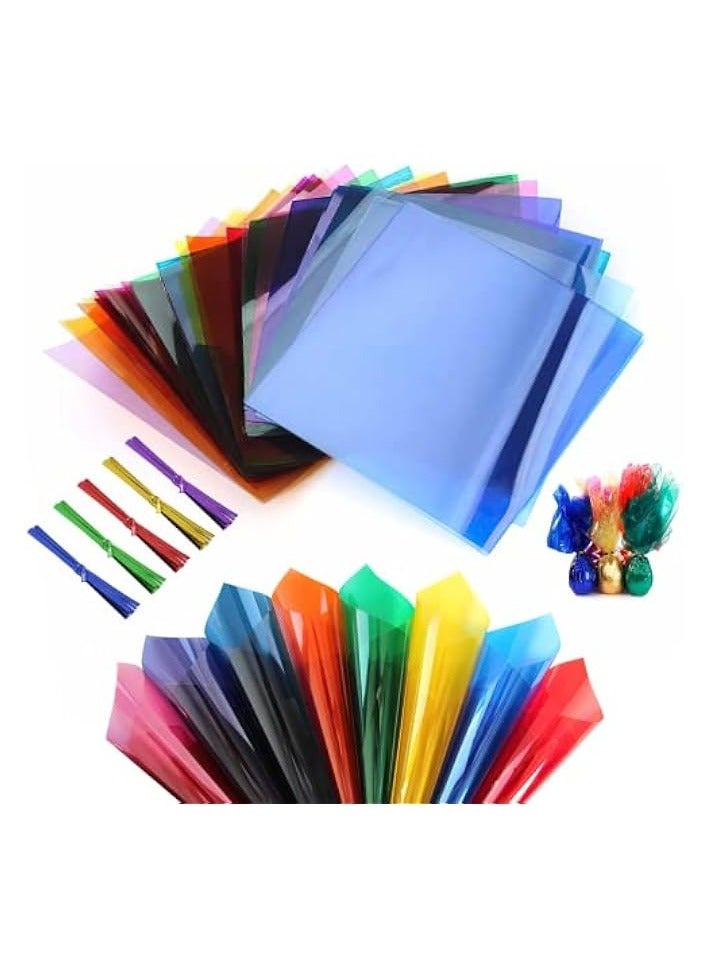 Green Tiger Candy Cellophane Wrappers, 160 Sheets Mixed Colors Cellophane Wrap Transparency Cellophane Sheets with Twist Ties for DIY Arts Crafts Decoration and Gift Packing - Image 1