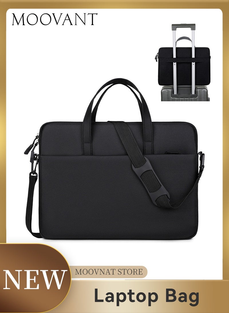 Moovant 15.6 Inch Laptop Bag, Lightweight Computer Bag, Travel Business Briefcase, Portable Shoulder Messenger Bag for Work, Office, Trip, Wear-resistant Nylon Material, 41x3x30cm, Black  - Image 1