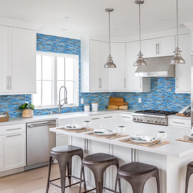 Midcard The Newly Upgraded 2026; a Four-piece Set Suitable for Kitchen backsplashes, Featuring Noble Natural Marble paired with Blue Glass Mosaic Tiles, Suitable for bathrooms, Kitchens, bedrooms, and More. - Image 4