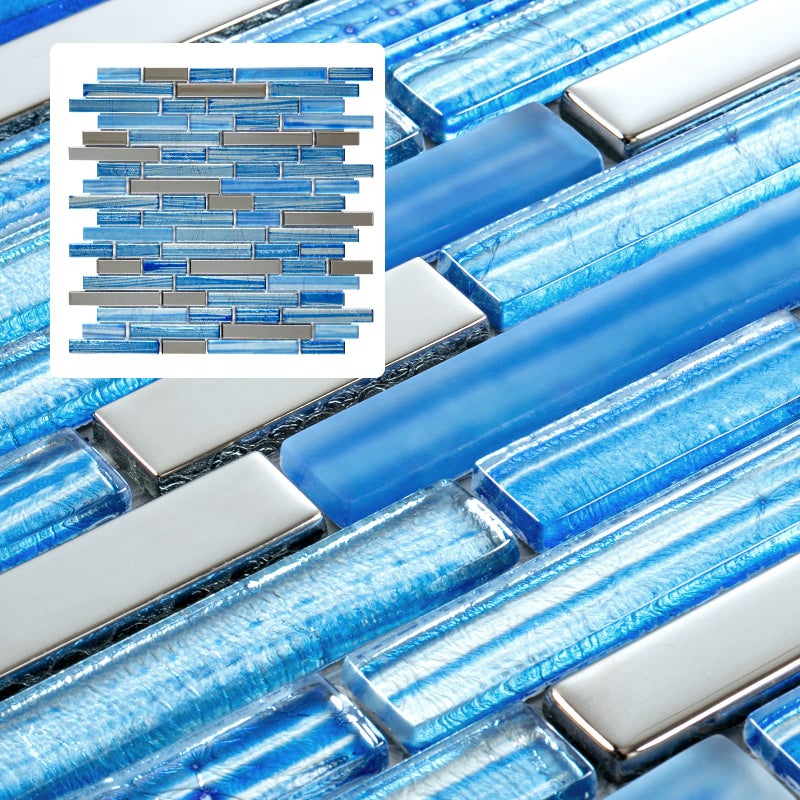 Midcard The Newly Upgraded 2026; a Four-piece Set Suitable for Kitchen backsplashes, Featuring Noble Natural Marble paired with Blue Glass Mosaic Tiles, Suitable for bathrooms, Kitchens, bedrooms, and More. - Image 1