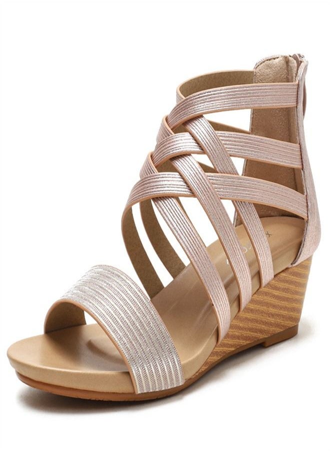 Loquat - National Style Wedge Heel Sandals 5CM Pink - Image 1