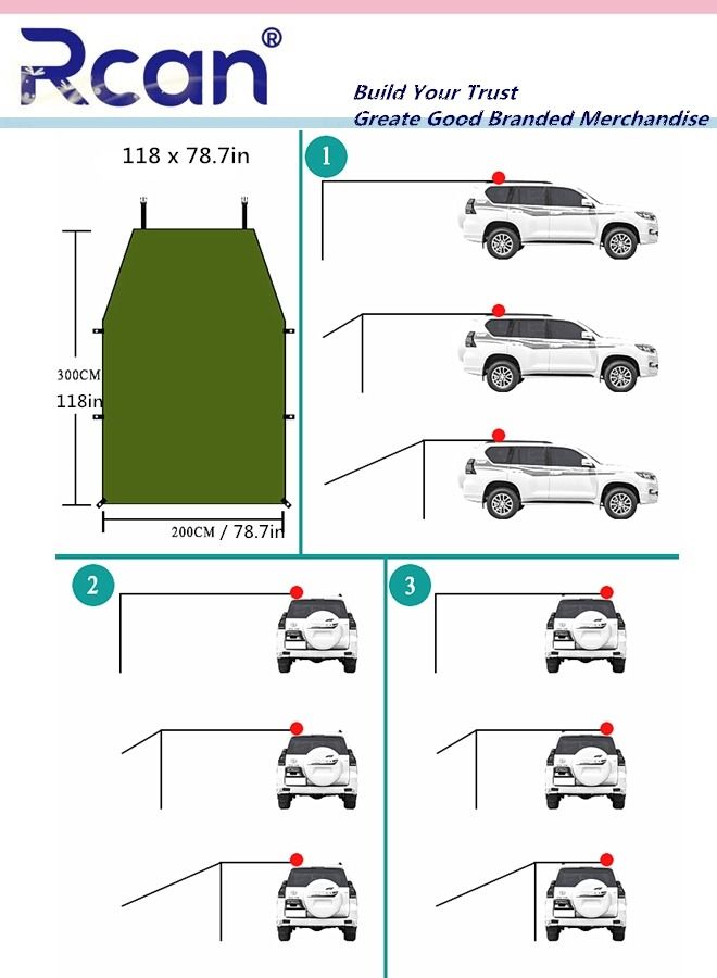 Rcan Outdoor Anti-ultraviolet Camping Canopy Tent SUV Rear Rainproof Sunscreen Tent Side Pergola Sunshade Sail Portable Foldable Reusable Suitable for Camping Picnic Travel Beach Fishing  - Image 4