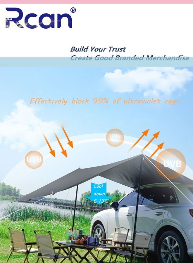 Rcan Outdoor Anti-ultraviolet Camping Canopy Tent SUV Rear Rainproof Sunscreen Tent Side Pergola Sunshade Sail Portable Foldable Reusable Suitable for Camping Picnic Travel Beach Fishing  - Image 5