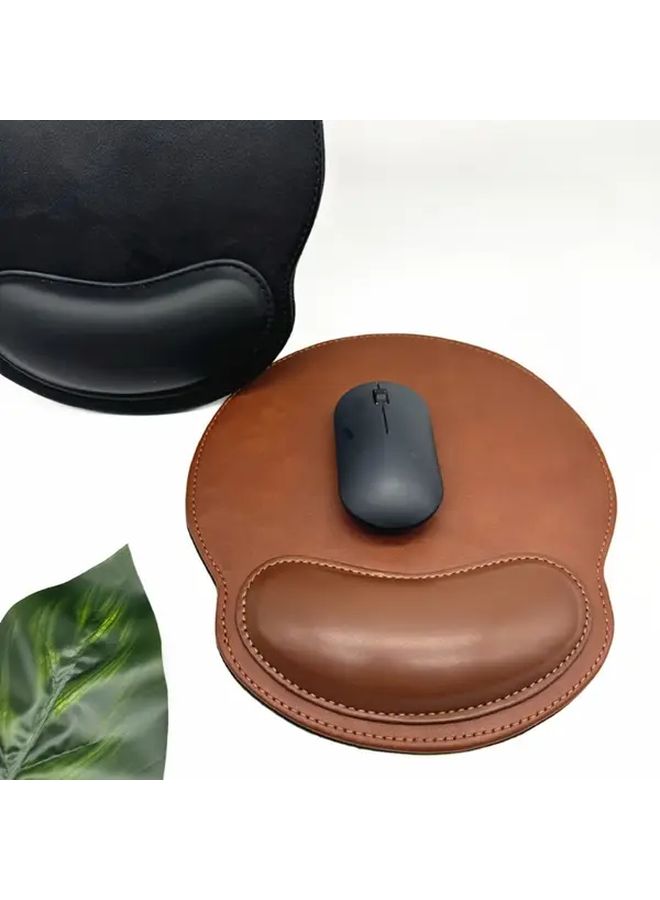 Black Memory Foam Mouse Pad Ergonomic Faux Leather Desk Mat for Office Gaming Work - Image 3