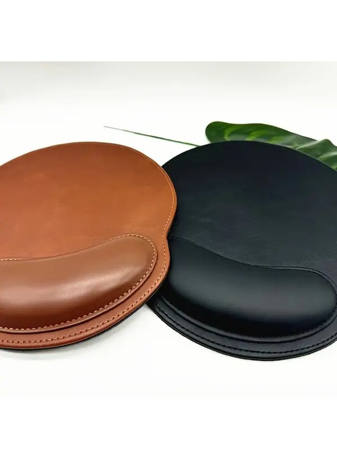 Black Memory Foam Mouse Pad Ergonomic Faux Leather Desk Mat for Office Gaming Work - Image 1