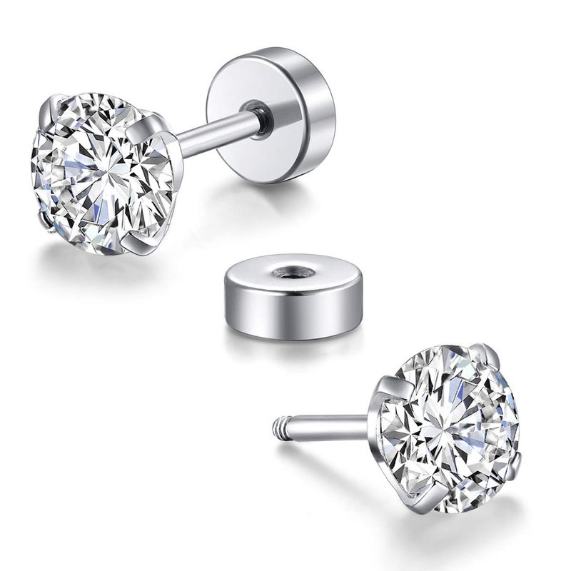FOSIR 3mm Tiny Hypoallergenic Flat Back Earrings for Women Men Surgical Stainless Steel Stud Earrings Cubic Zirconia Studs Cartilage Earrings for Sensitive Ears Pack of 8 Pairs - Image 3