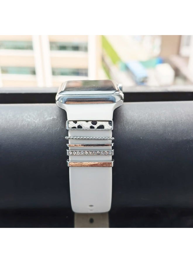 Wowstrap 5Pcs Charms for Apple Watch band 41mm 45mm 40mm 44mm 38mm 42mm 46mm 49mm Women,Diamond+Metal Jewelry Decorative Ring For iWatch series 11 10 9 8 7 6 5 4 se 3/2,Galaxy watch 7/6/5/4,Strap Accessories - Image 2