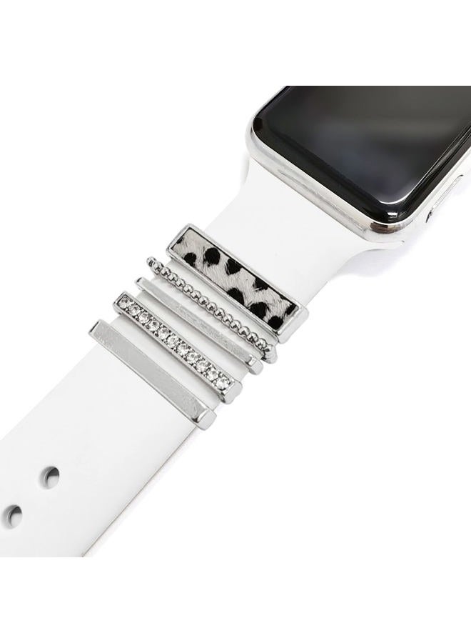 Wowstrap 5Pcs Charms for Apple Watch band 41mm 45mm 40mm 44mm 38mm 42mm 46mm 49mm Women,Diamond+Metal Jewelry Decorative Ring For iWatch series 11 10 9 8 7 6 5 4 se 3/2,Galaxy watch 7/6/5/4,Strap Accessories - Image 1