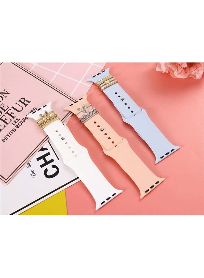 Wowstrap 5Pcs Charms for Apple Watch band 41mm 45mm 40mm 44mm 38mm 42mm 46mm 49mm Women,Diamond+Metal Jewelry Decorative Ring For iWatch series 11 10 9 8 7 6 5 4 se 3/2,Galaxy watch 7/6/5/4,Strap Accessories - Image 4