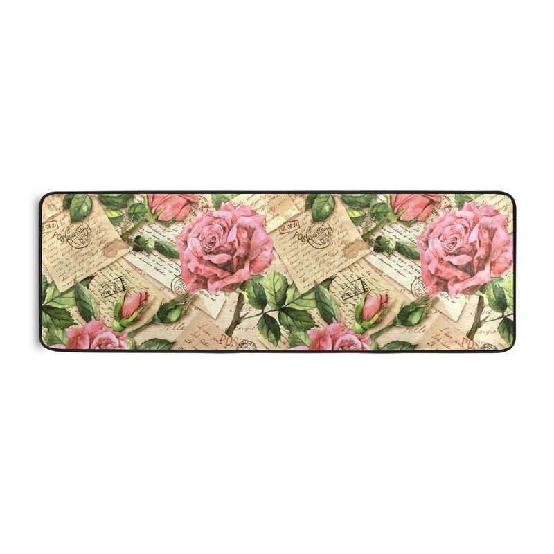 ALAZA ALAZA Vintage Red Rose Floral Runner Rug Non Slip Hallway Entry Carpet for Home Dining Living Room Bedroom 72 X 24Machine Washable 