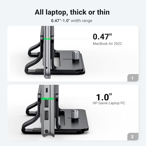 UGREEN Vertical Laptop Stand Holder for Desk Compatible with MacBook Pro, MacBook Air Stand Vertical Aluminum Adjustable for Up to 17.3 Inch Gaming Laptop, Black - Image 3