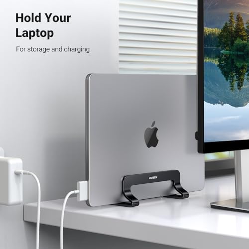 UGREEN Vertical Laptop Stand Holder for Desk Compatible with MacBook Pro, MacBook Air Stand Vertical Aluminum Adjustable for Up to 17.3 Inch Gaming Laptop, Black - Image 5