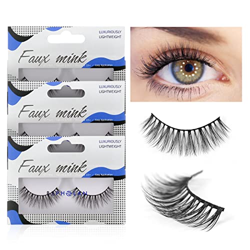 BEPHOLAN Lashes Natural Look False Eyelashes Bepholan Fake Eyelashes 3D Fluffy False Lashes Black Band Wispy Lashes 3Pack Faux Mink LashesXMZ273