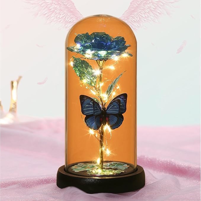 HVG TRADERS Forever Plastic Rose Galaxy Glass Rose Flower and Butterfly Colorful Led Light Great Gift Ideas for Birthday Gifts Eternal Crystal Light Up Rose for Mothers Day Anniversary - Image 3