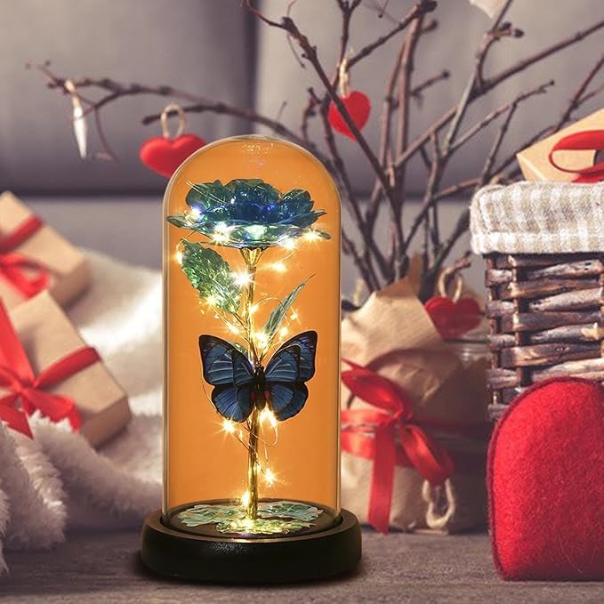 HVG TRADERS Forever Plastic Rose Galaxy Glass Rose Flower and Butterfly Colorful Led Light Great Gift Ideas for Birthday Gifts Eternal Crystal Light Up Rose for Mothers Day Anniversary - Image 2