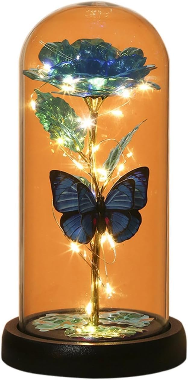 HVG TRADERS Forever Plastic Rose Galaxy Glass Rose Flower and Butterfly Colorful Led Light Great Gift Ideas for Birthday Gifts Eternal Crystal Light Up Rose for Mothers Day Anniversary - Image 1