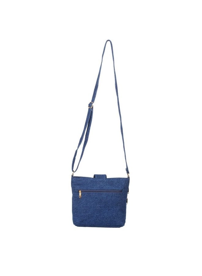 SHOPATHON INDIA Girl's Denim Golden Clip Lock Multi Pocket Jeans Sling Side Bag with Long Belt (Blue) - Image 5