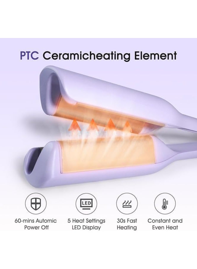 عام **مموج شعر فرنسي 32 ملم - مموج مزدوج البرميل للسيدات، مصنوع من السيراميك، مع حماية من الحروق وجهد مزدوج لتصفيف الموجات العميقة** - Image 2