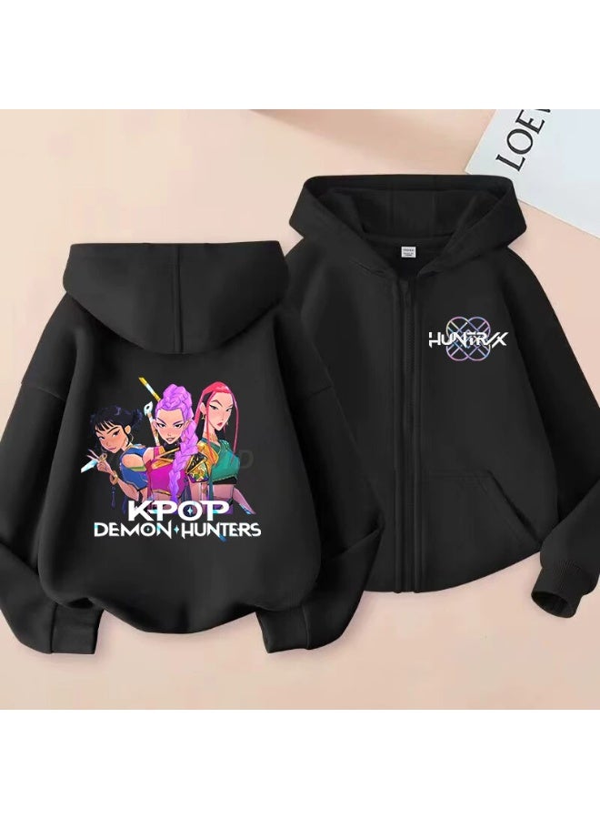 general KPop Korean-style printed fashionable boys' and girls' zip-up hooded sweatshirt for autumn and winter casual wear - Image 1