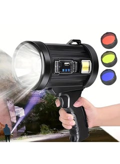 Seafront Seafront Led Spot Lights Handheld Large Flashlight Super Bright Outdoor Solar Spotlights Searchlight with Cob Light 6 Modes IPX5 Waterproof Rechargeable Spotlight  - Image 1