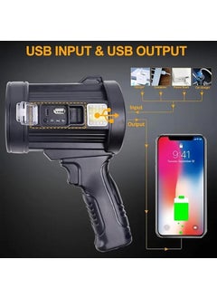 Seafront Seafront Led Spot Lights Handheld Large Flashlight Super Bright Outdoor Solar Spotlights Searchlight with Cob Light 6 Modes IPX5 Waterproof Rechargeable Spotlight  - Image 2
