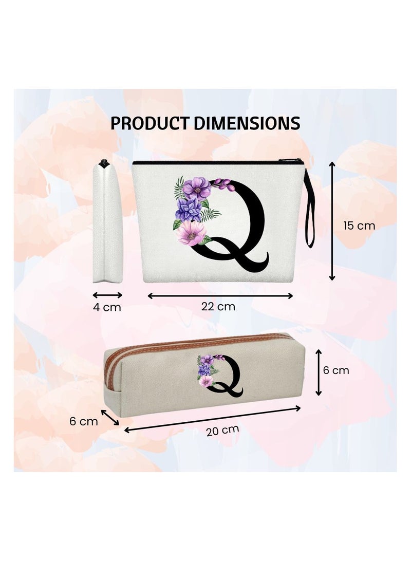 PRINTSHOP4ME Initial Monogram Cosmetic Bag And Floral Pencil Pouch-A-Z Letter Monogram Set For Girls&Women-Gift Set For Friends,Daughters Or Coworkers-Ideal For School,Work&Travel - Image 3