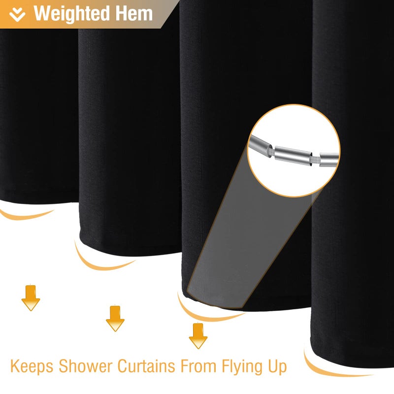 BTTN Black Fabric Shower Curtain - Linen Textured Heavy Duty Cloth Shower Curtain Set with 12 Plastic Hooks  Rust Resistant  Machine Washable  Simple Hotel Spa Luxury Bath Curtains for Bathroom  72x72 - Image 5