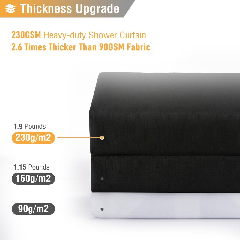 BTTN Black Fabric Shower Curtain - Linen Textured Heavy Duty Cloth Shower Curtain Set with 12 Plastic Hooks  Rust Resistant  Machine Washable  Simple Hotel Spa Luxury Bath Curtains for Bathroom  72x72 - Image 3