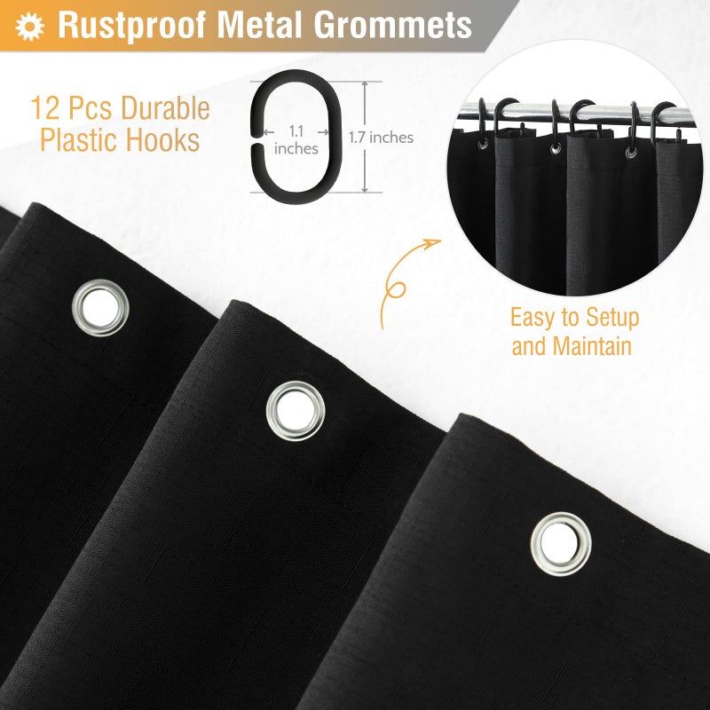 BTTN Black Fabric Shower Curtain - Linen Textured Heavy Duty Cloth Shower Curtain Set with 12 Plastic Hooks  Rust Resistant  Machine Washable  Simple Hotel Spa Luxury Bath Curtains for Bathroom  72x72 - Image 4