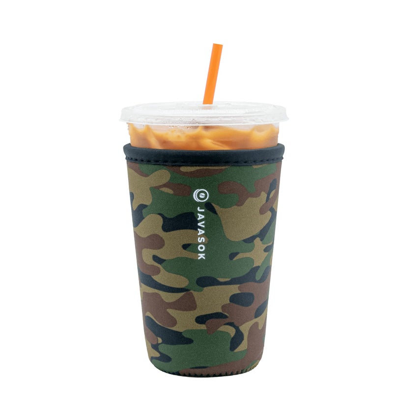 Sok It JavaSok Iced Coffee  Cold Soda Insulated Neoprene Cup Sleeve Green Camo Medium 2228oz
