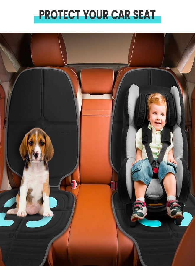 HEYTRIP Car Seat Protector and Kick Mat 2Pack, Rear-Facing/Forward Facing, for 0~12 Years Old Children, Waterproof, Easy Cleanup, Non-Slip, Fit Most Car Seats(Dark Grey Orange) - Image 2