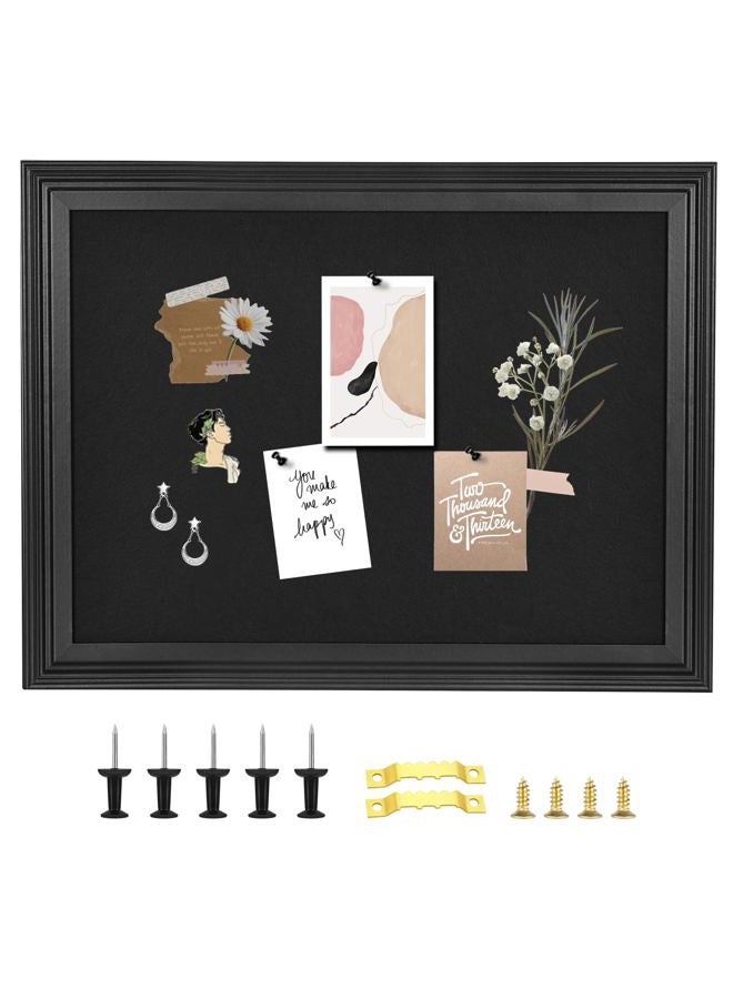 YCCYYCCY Bulletin Board with Felt, Black Wood Framed Display Bulletin Board for Walls with Pins, Eye Bolts, gaskets, Screws, Pin Board for Office, School and Home(MZB-BK,3343,1P - Image 1