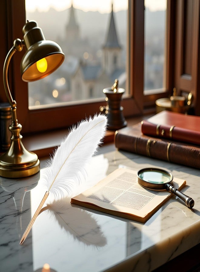 BWESOO قلم حبر جاف أبيض بتصميم ريشة كلاسيكي من BWESOO، قلم توقيع فاخر، قلم حبر جاف قابل لإعادة التعبئة، هدية مثالية لحفلات الزفاف والمكاتب والأعمال، أقلام للتوقيع وكتابة الأعمال الفنية والمذكرات، أقلام حبر جاف مع عبوات إعادة تعبئة. - Image 2