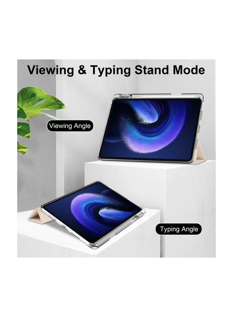 SYOSI Case with Pen Holder for Xiaomi Pad 6 / Pad 6 Pro,  Transparent Hard Shell Back Trifold Smart Cover Protective Slim Case for Xiaomi Mi Pad 6 /Pad 6 Pro 11” 2023 Release (Apricot) - Image 3