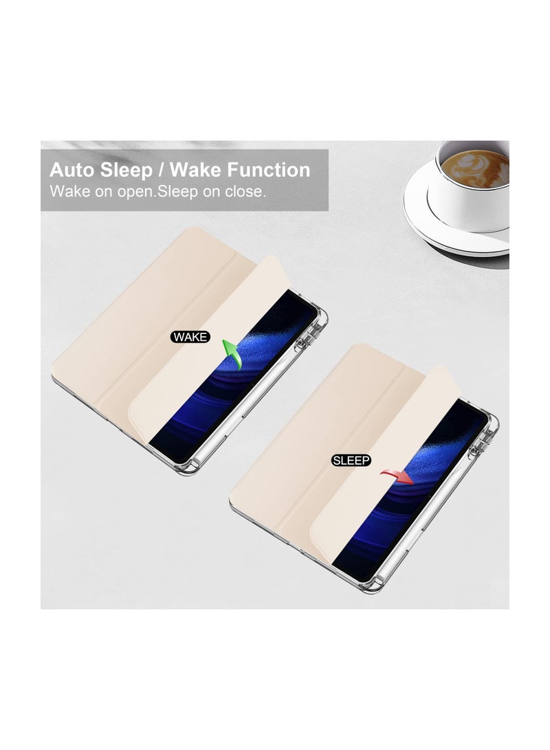 SYOSI Case with Pen Holder for Xiaomi Pad 6 / Pad 6 Pro,  Transparent Hard Shell Back Trifold Smart Cover Protective Slim Case for Xiaomi Mi Pad 6 /Pad 6 Pro 11” 2023 Release (Apricot) - Image 2