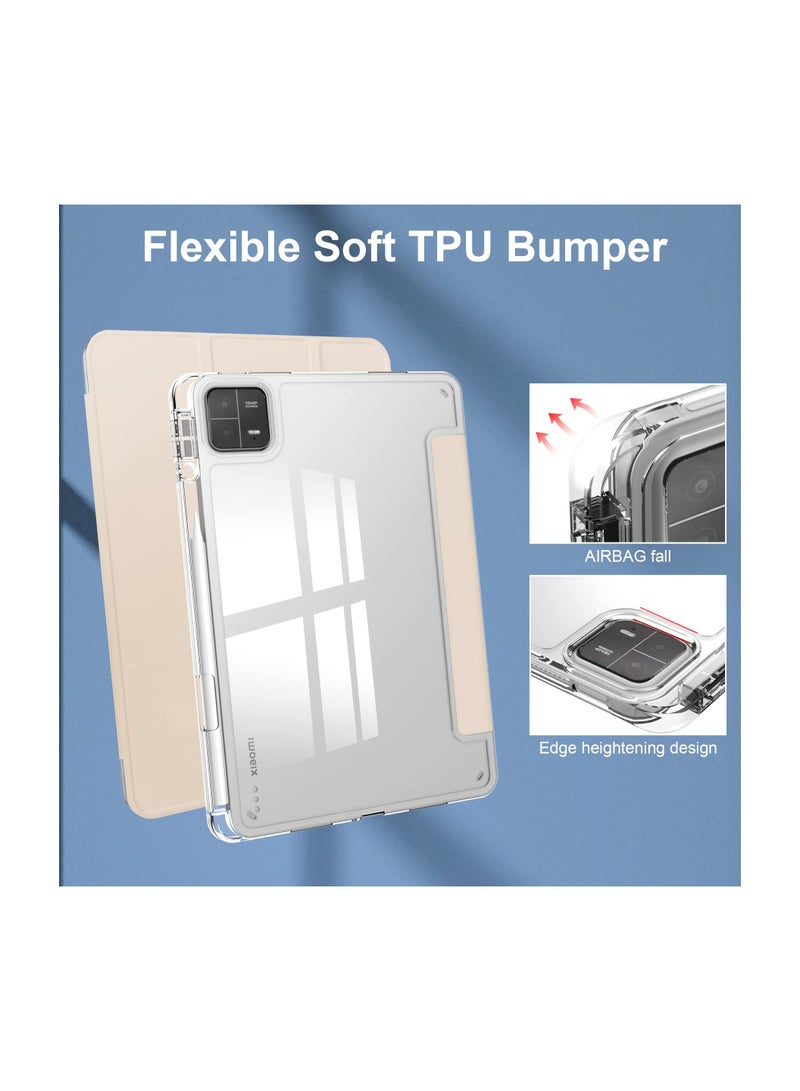 SYOSI Case with Pen Holder for Xiaomi Pad 6 / Pad 6 Pro,  Transparent Hard Shell Back Trifold Smart Cover Protective Slim Case for Xiaomi Mi Pad 6 /Pad 6 Pro 11” 2023 Release (Apricot) - Image 4