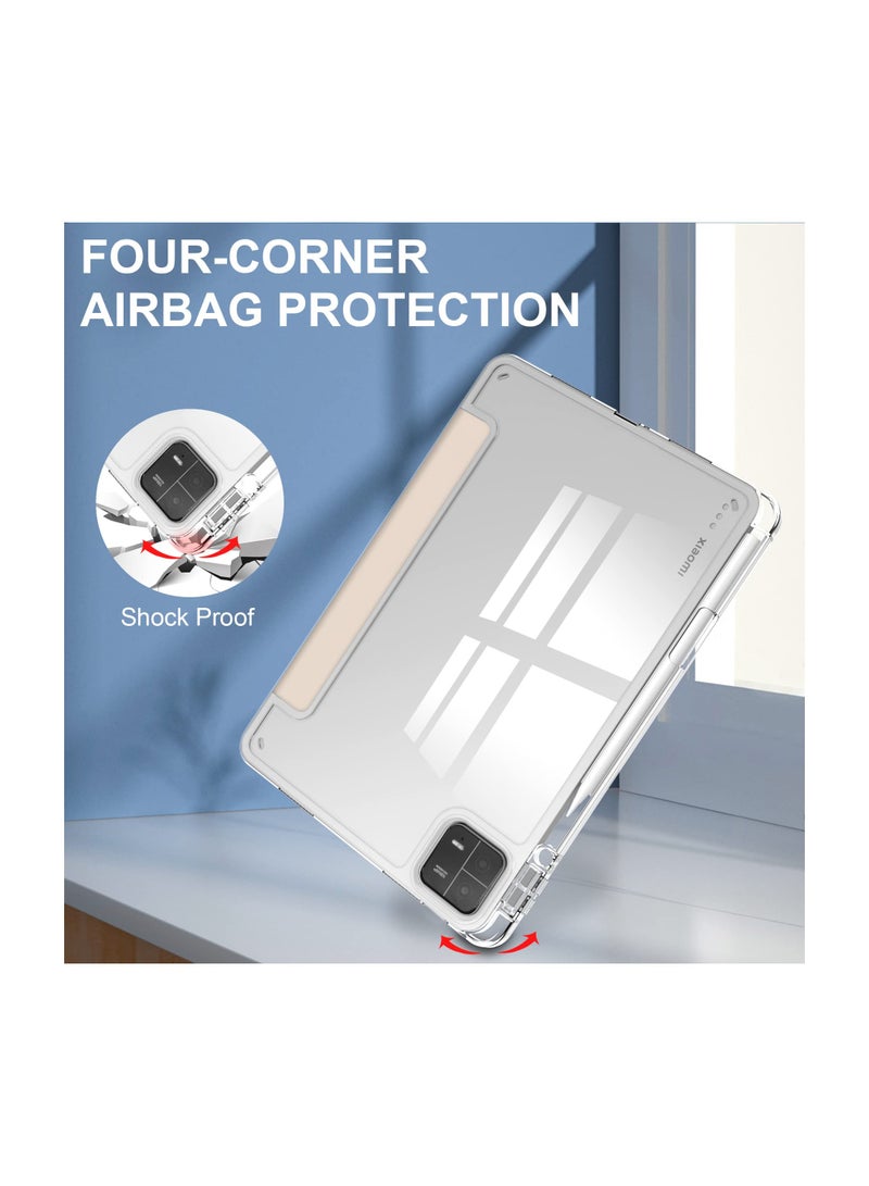 SYOSI Case with Pen Holder for Xiaomi Pad 6 / Pad 6 Pro,  Transparent Hard Shell Back Trifold Smart Cover Protective Slim Case for Xiaomi Mi Pad 6 /Pad 6 Pro 11” 2023 Release (Apricot) - Image 5