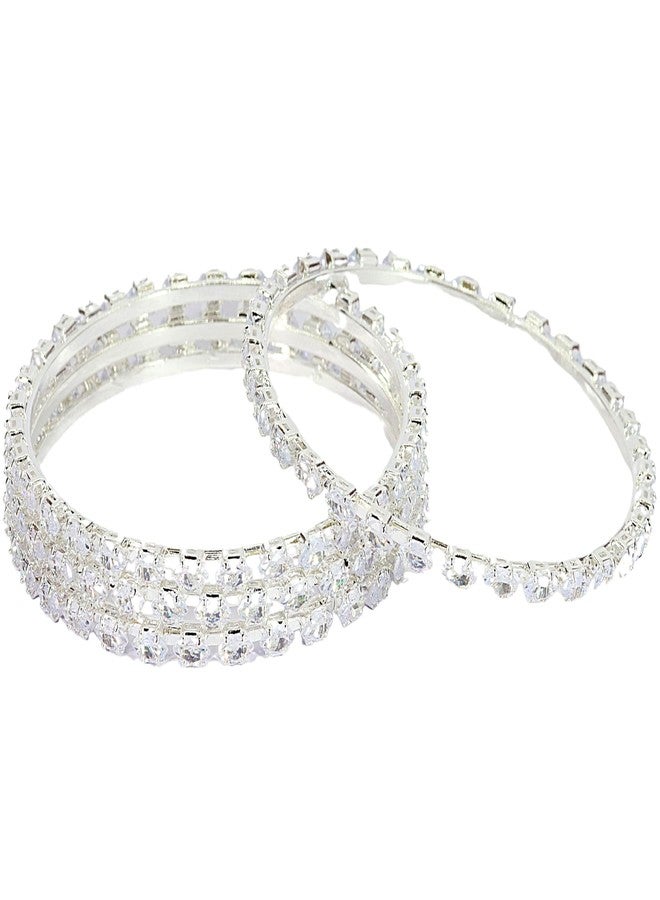 LAVAZZA Gold Plated Metal CZ American Diamond Bangles For Women & Girls | Premium AD Bangles Set | Diamond Kada For Women | White Stone Bangles Set | Traditional Women's Bangles-(RKM2-Silver-2.6) - Image 1