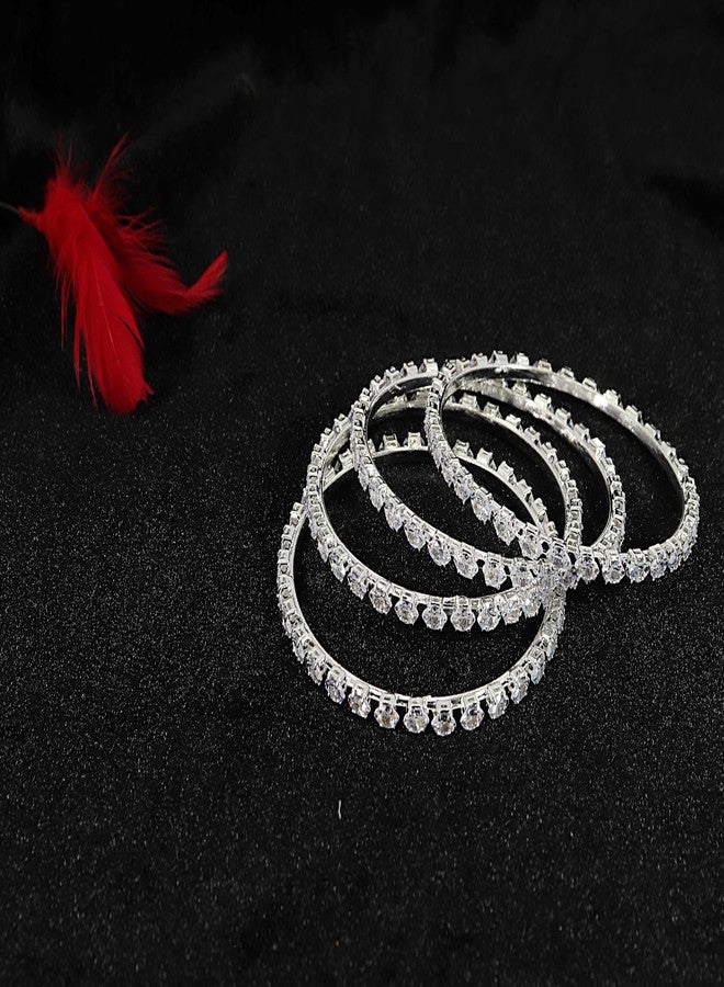 LAVAZZA Gold Plated Metal CZ American Diamond Bangles For Women & Girls | Premium AD Bangles Set | Diamond Kada For Women | White Stone Bangles Set | Traditional Women's Bangles-(RKM2-Silver-2.6) - Image 3