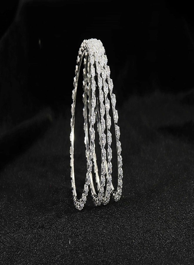 LAVAZZA Gold Plated Metal CZ American Diamond Bangles For Women & Girls | Premium AD Bangles Set | Diamond Kada For Women | White Stone Bangles Set | Traditional Women's Bangles-(RKM2-Silver-2.6) - Image 4