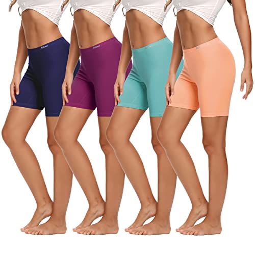 Molasus Womens Cotton Boxer Shorts Underwear Anti Chafing Bike Shorts(Regular & Plus Size), Sapphire Blue/Burgundy/Grass Green/Orange, Small - Image 1