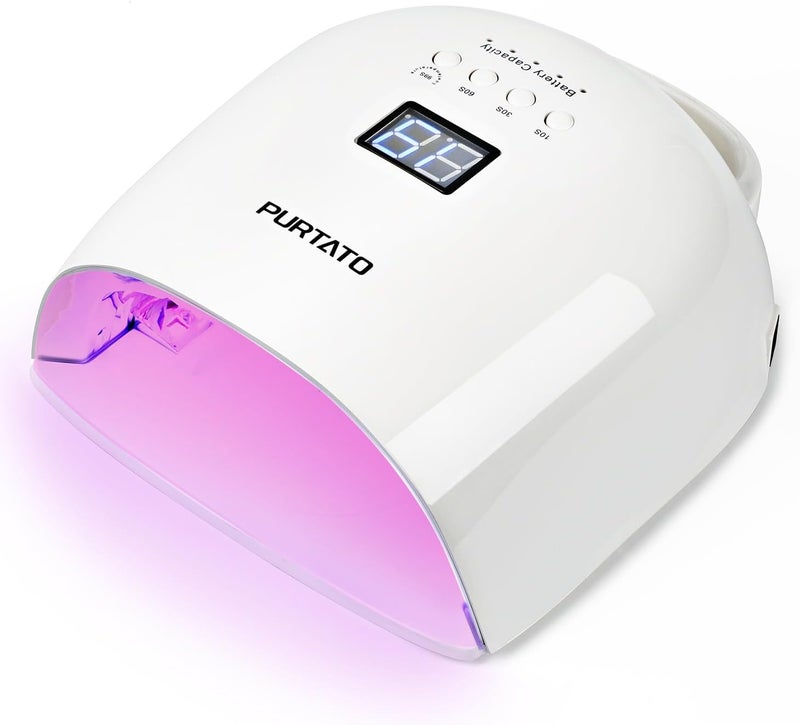 Purtato Professional Rechargeable UV LED Nail Lamp with 4 Timer Setting and 18000mAH Long Battery Life Nail Dryer JC22 White
