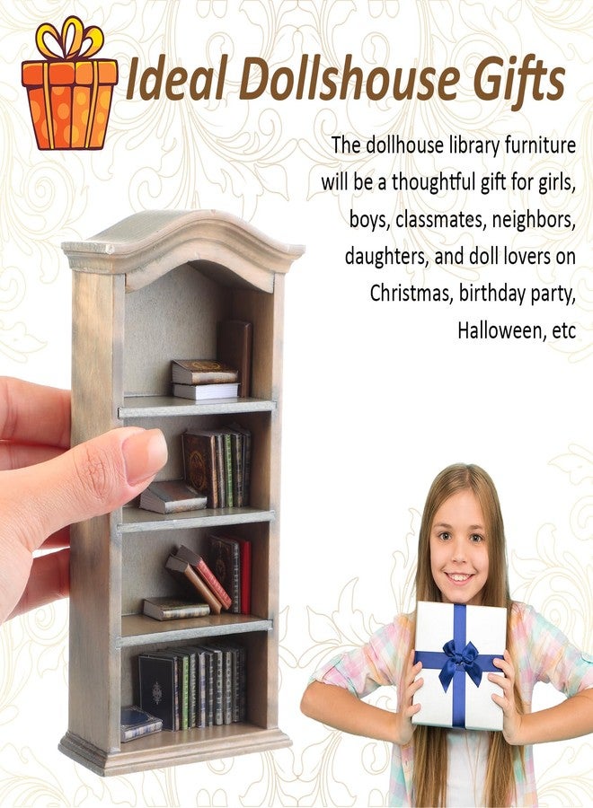 Poen 27 Pcs 1: 12 Scale Miniatures Dollhouse Books and a Wooden Bookcase 4 Floors Dollhouse Bookshelf Decoration Accessories for House Bedroom, Vintage Color - Image 4