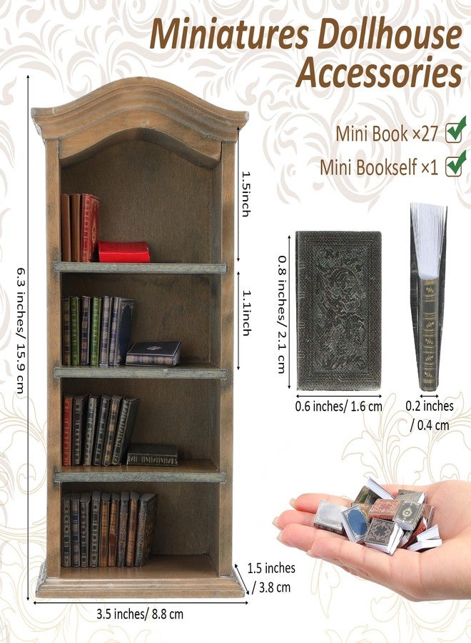 Poen 27 Pcs 1: 12 Scale Miniatures Dollhouse Books and a Wooden Bookcase 4 Floors Dollhouse Bookshelf Decoration Accessories for House Bedroom, Vintage Color - Image 2