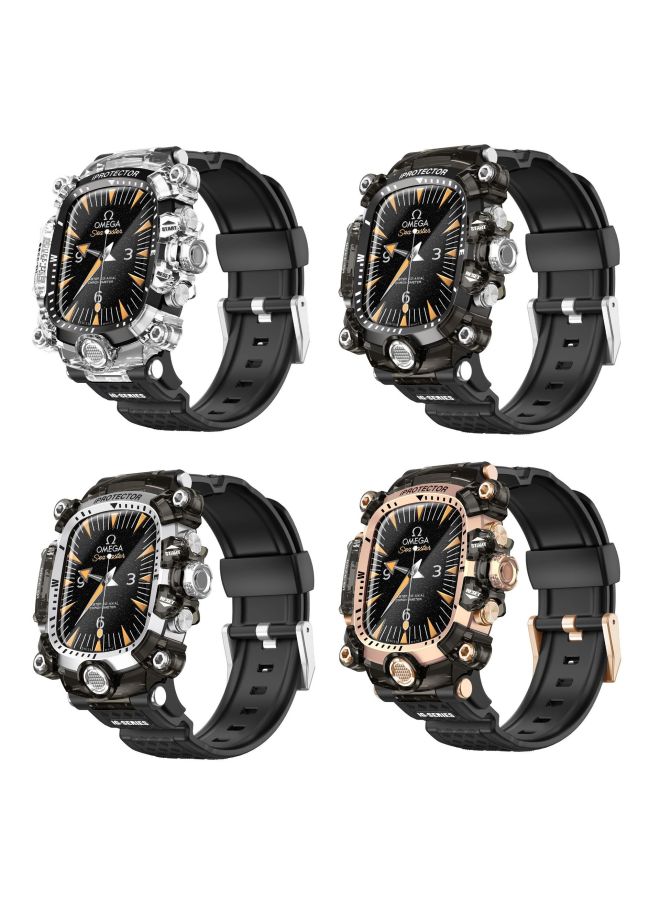 For Apple Watch Integrated Strap 46MM Modified IwatchS10 Generation Metal Case Silicone Strap Cross Border-Color:46mm Transparent Black + Metallic Black Frame