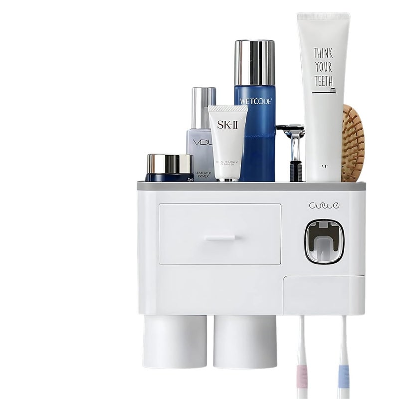 LXOICE Wall Mounted Toothbrush Holder Stand with Toothpaste Dispenser for Keeping Toothpaste Cream Lotion Shampoo with 8 Toothbrush Holder HookAcrylonitrile Butadiene Styrene - Image 1