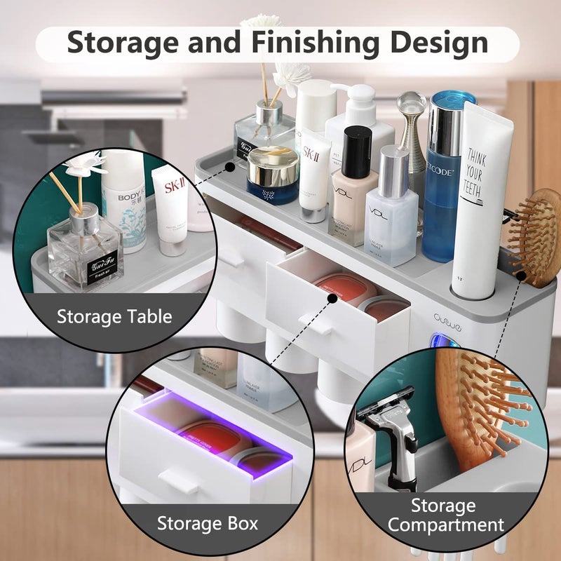 LXOICE Wall Mounted Toothbrush Holder Stand with Toothpaste Dispenser for Keeping Toothpaste Cream Lotion Shampoo with 8 Toothbrush Holder HookAcrylonitrile Butadiene Styrene - Image 3