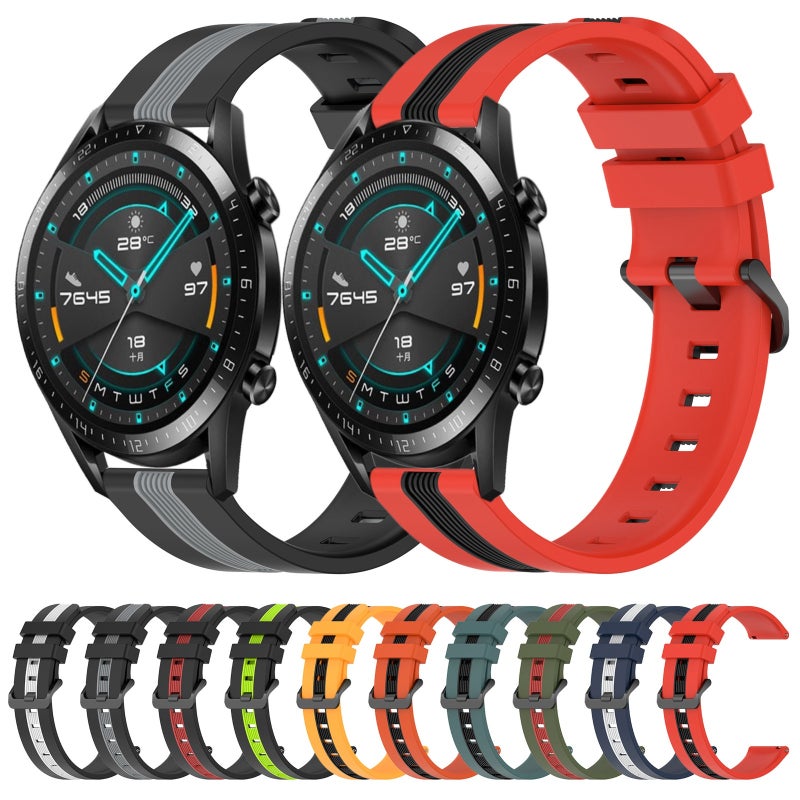 erorex For Huawei Watch Gt2 42Mm 20Mm Vertical Two-Color Silicone Watch Band(Green+Black) - Image 3